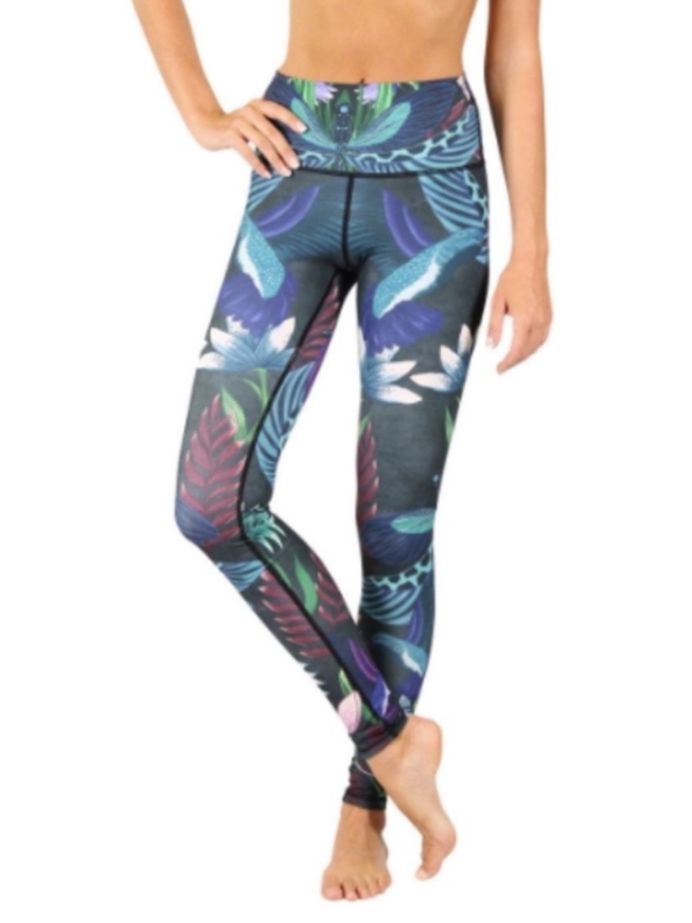 Yoga Democracy High-Rise Tropical Print Leggings - Made in USA recycled plastic